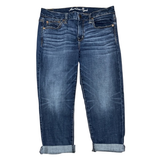 AEO American Eagle Outfitters Boy Fit Stretch Blue Relax Mid-rise Jeans Size 10 - Picture 2 of 13